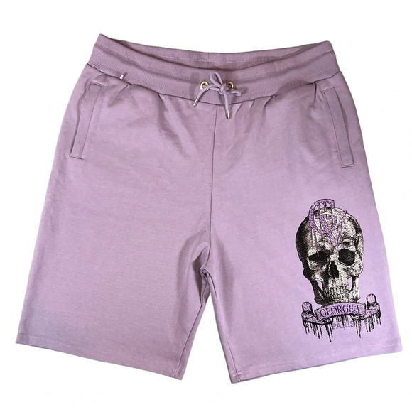 Avenue George V Paris Mens Drawstring Shorts Lila Rhinestone Skull Size 3XL - Picture 2 of 11